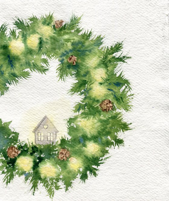 Christmas wreath. Original watercolor artwork.