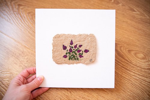 Magenta hydrangea on handmade craft paper by Rimma Savina