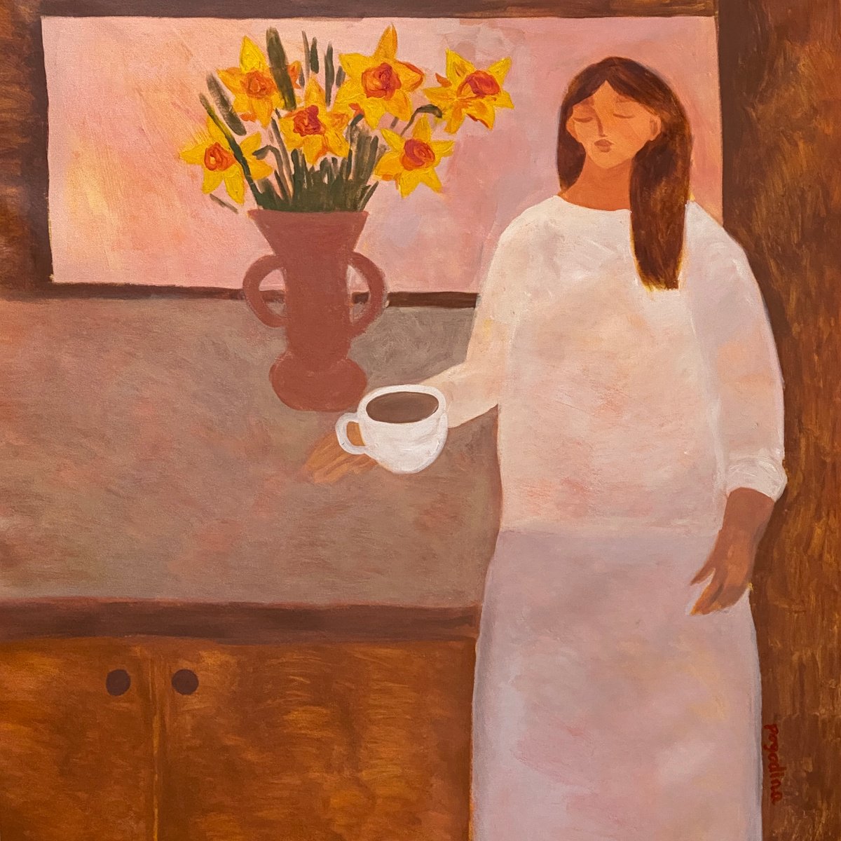 Impressionistic Portrait Acrylic Painting By Dasha Pogodina, 37 X 37, Love Life And Wait For Spring, Original Artwork