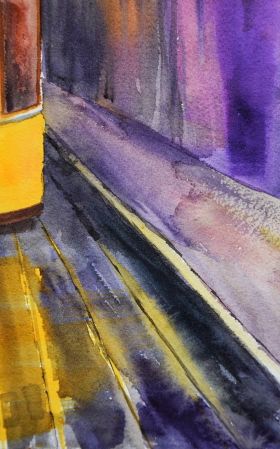 Lisbon tram painting, Lisboa watercolor art original, Portugal wall art