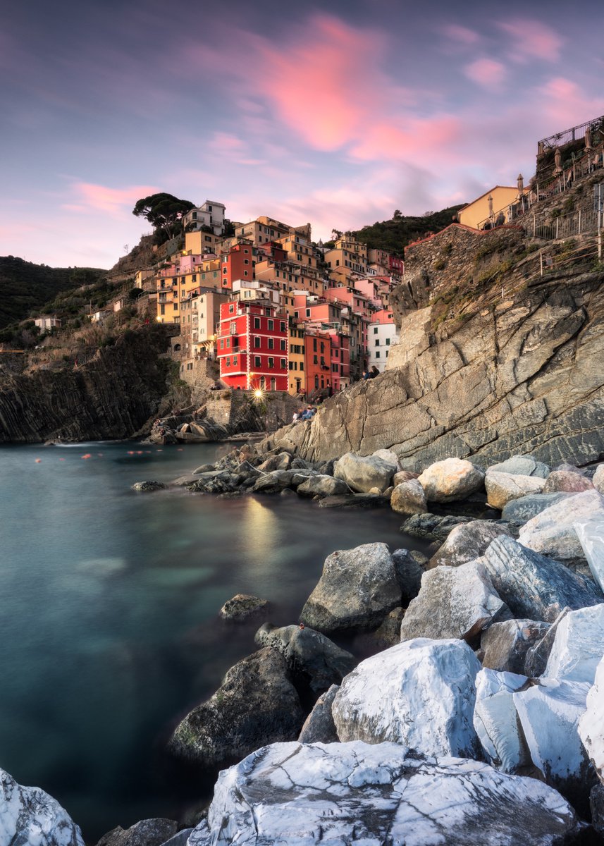Photorealistic Landscape Photograph By Giovanni Laudicina, 22 X 31, Dream Evenings In Riomaggiore, Original Artwork