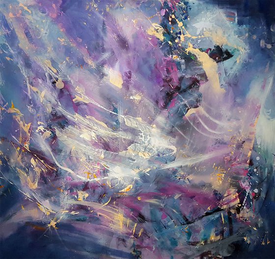 HUGE DREAMLIKE MINDSCAPE ONIRIC FANTASTIC ABSTRACT VIOLET PAINTING KLOSKA ALICE MORNING DREAMS