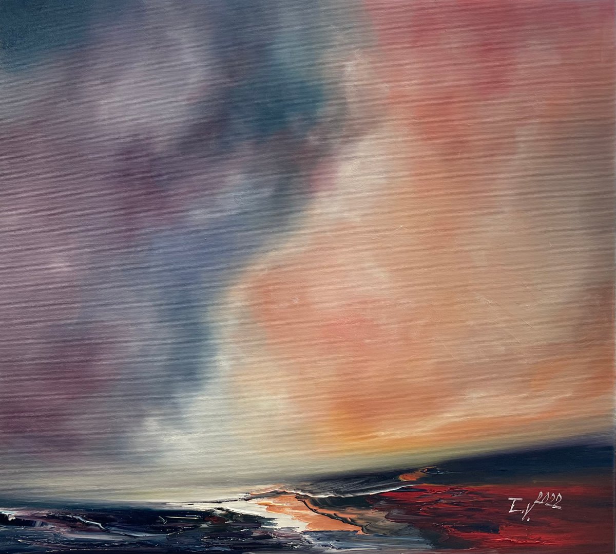 Impressionistic Landscape Oil Painting By Timea Valsami, 22 X 20", Sirens Of The Sky, Original Artwork