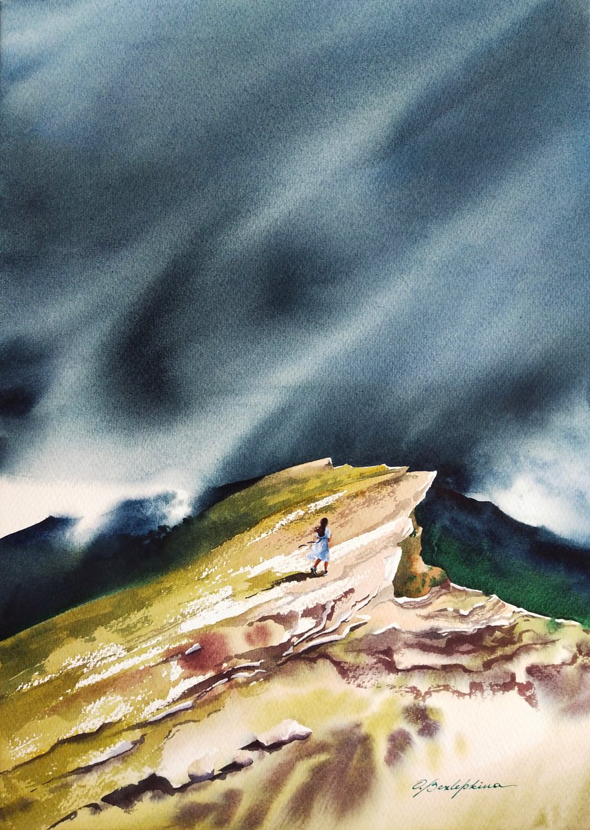 Dagestan. Goor #3 - mountain view romantic watercolor landscape by Olga Bezlepkina
