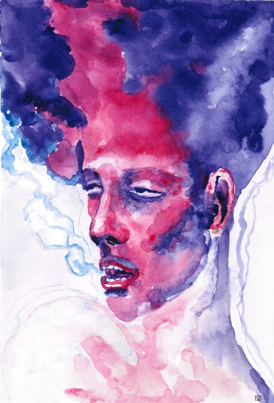 "Exhale and relax", Part II. Watercolor portrait
