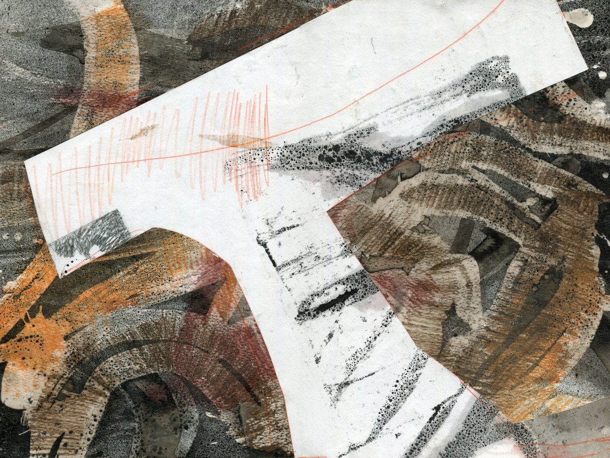 Abstract Landscape Collage By Elizabeth Anne Fox, 16 X 12, Frozen Pond 9, Original Artwork