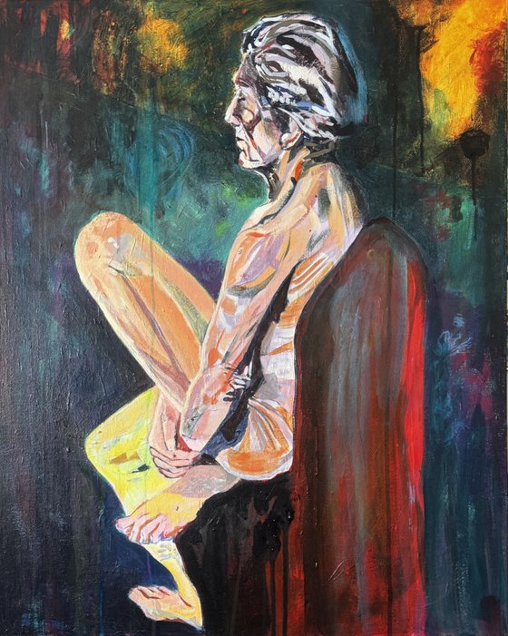 Seated Male Nude in Teal light