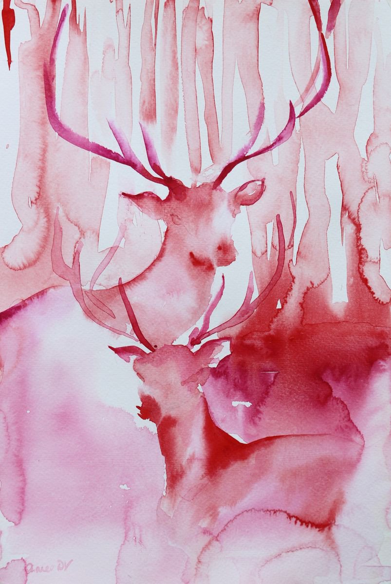 Stag painting - Elks in the Forest - � by Aimee Del Valle