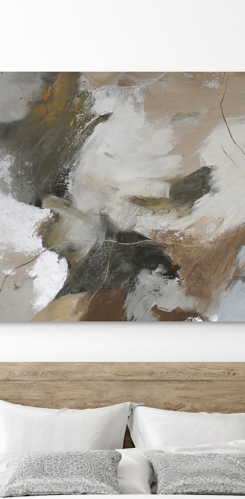 "Flock" Gray brown beige abstract art by Yana Sagan
