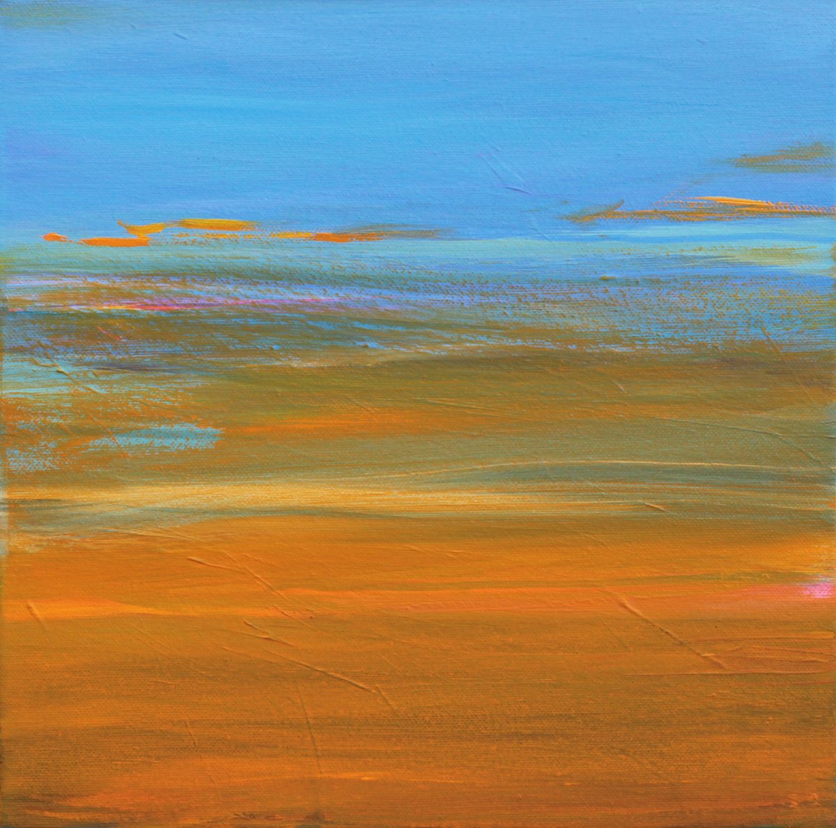 Expressive Landscape Acrylic Painting By Ute Laum, 12 X 12", At Water`s Edge Ii, Original Artwork