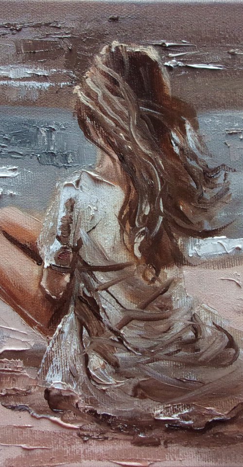 " FRESH AIR ... " SUN SKY SEA SAND liGHt  ORIGINAL OIL PAINTING, GIFT, PALETTE KNIFE by Monika Luniak