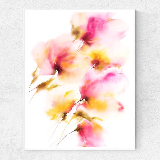 Bright flowers painting, loose florals Summer
