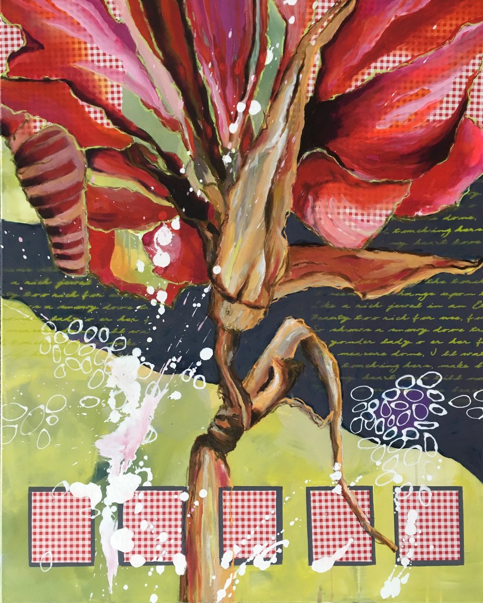 Expressive Botanical Painting By Marita Tobner, 31 X 39", Stielikone, Original Artwork