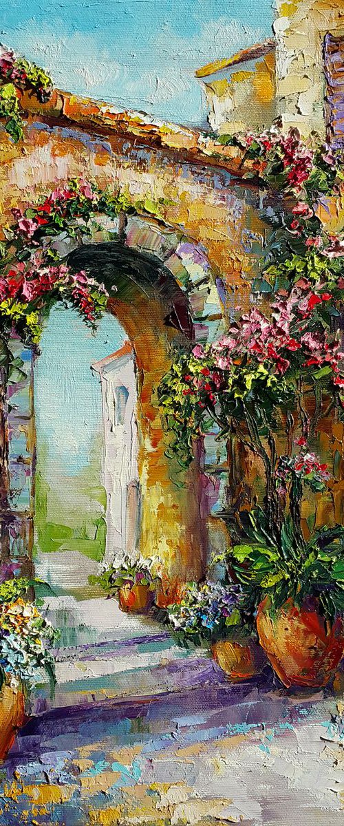Italian courtyard - original impasto oil painting by Anastasia Kozorez