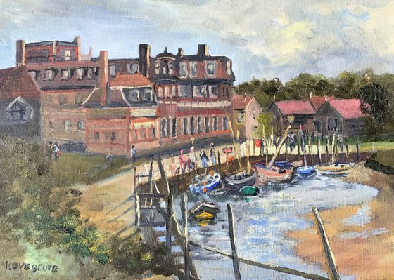 Blakeney Quay and Hotel, oil painting