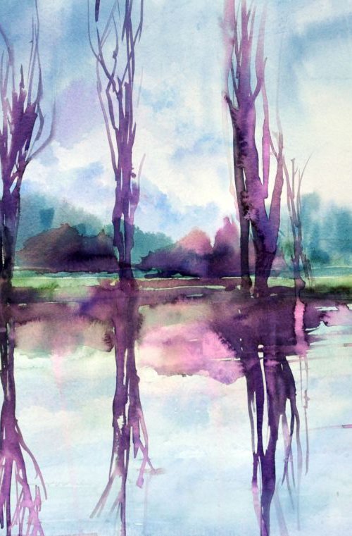 RIVER ARGA original watercolour 55x38cm by Beata van Wijngaarden