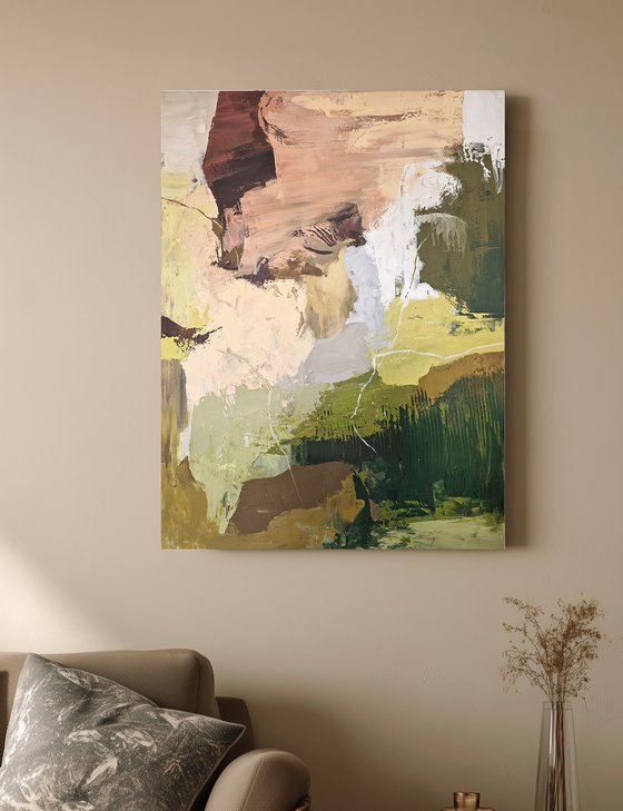 "Grace" Olive green brown abstract art