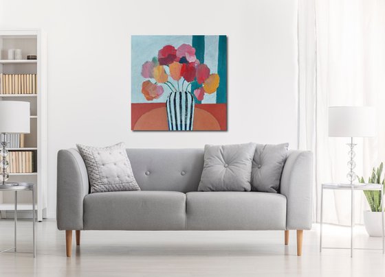 Flowers in a Striped Vase
