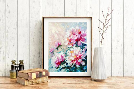 Peonies Painting Original Art Flower Bouquet Artwork Floral Art