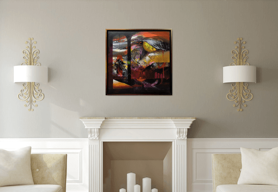 Large framed abstract mindscape autumn colors melancholia enigmatic masterpiece by O Kloska