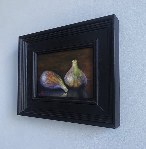 Original Oil Still Life Two Figs