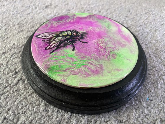 "Voyeur" - Original PMS Acrylic And Resin Painting, Mounted on a Circular Wooden Panel - 5" x 5"