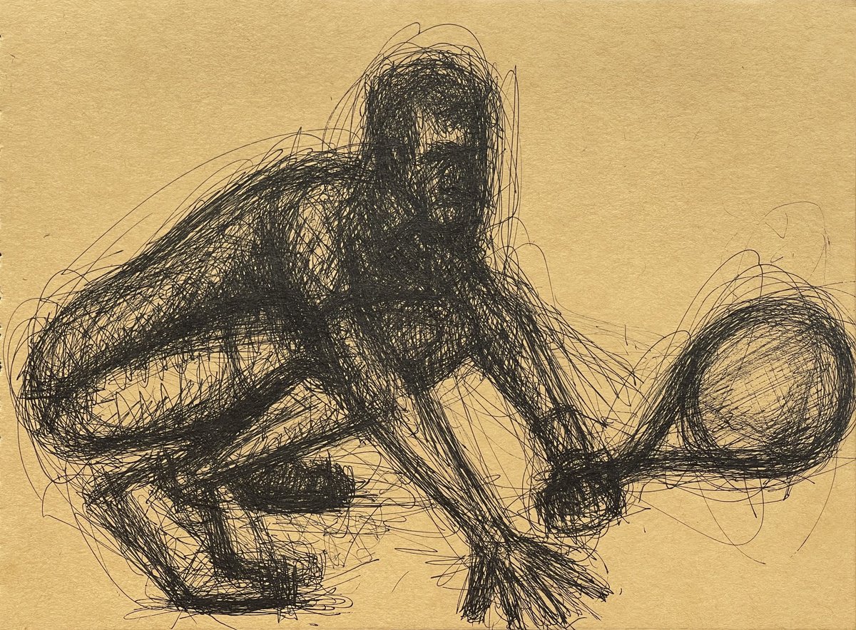 Expressive Portrait Ink Drawing By David Lloyd, 8 X 6, Ready For Action, Original Artwork