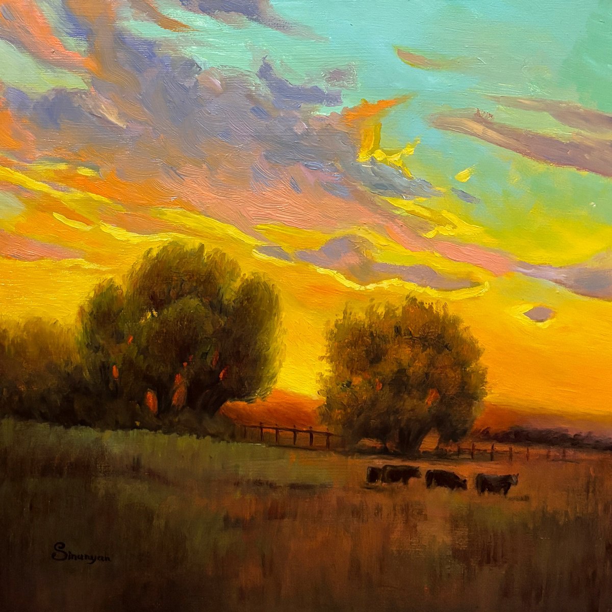 Golden Pasture At Dusk By Gevorg Sinanian, 12 X 12, Artwork For Sale On Artfinder