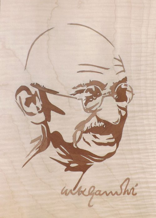 Mahatma Gandhi (marquetry work) by Dušan Rakić