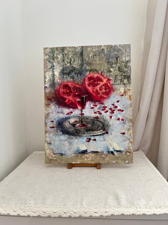 Red Pomegranates Wine Glass