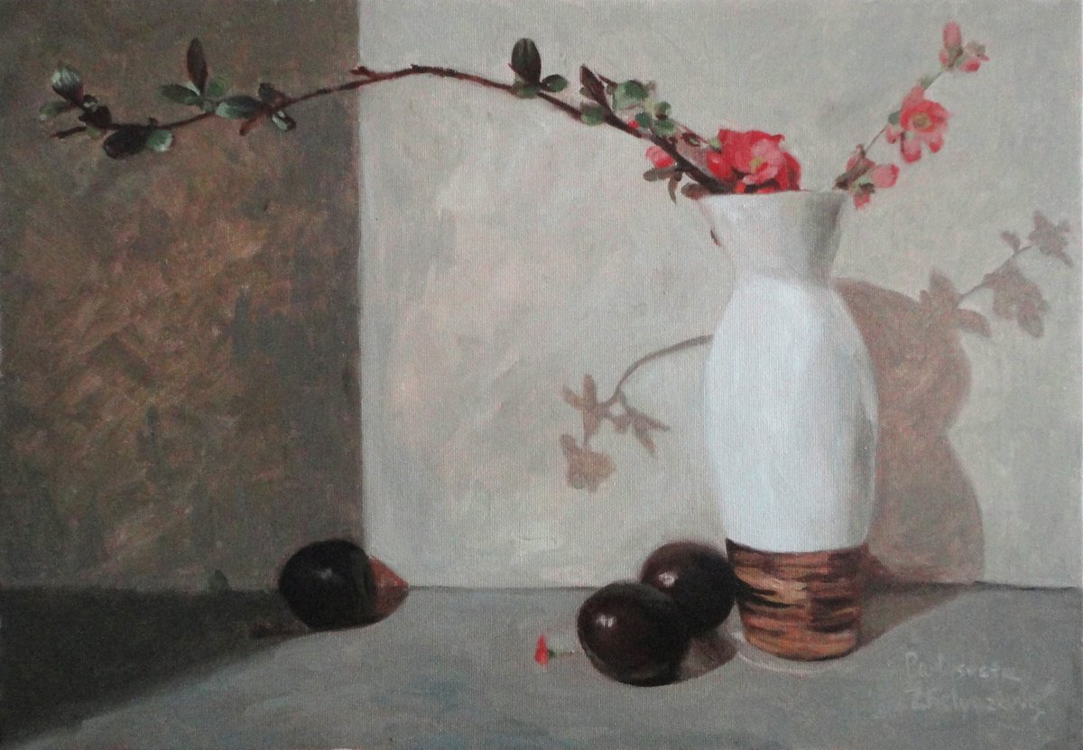 Pink flowers and plums by Radosveta Zhelyazkova