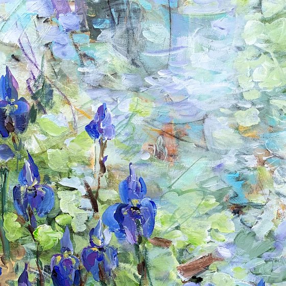Blue irises at the pond