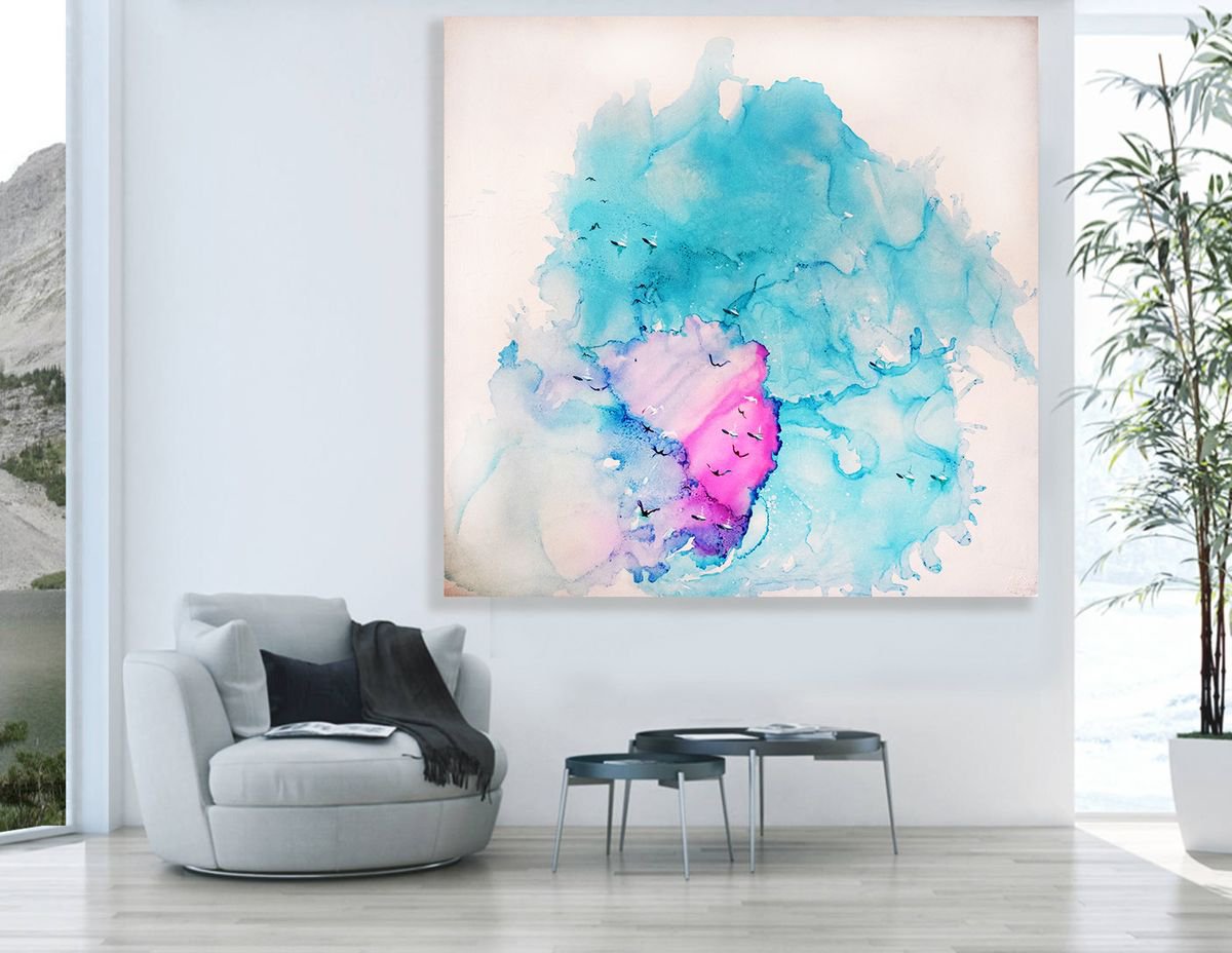 Blue and Pink Bay / Dreamy Landscapes /X Large Abstract 122 cm x 122 cm by Anna Sidi-Yacoub