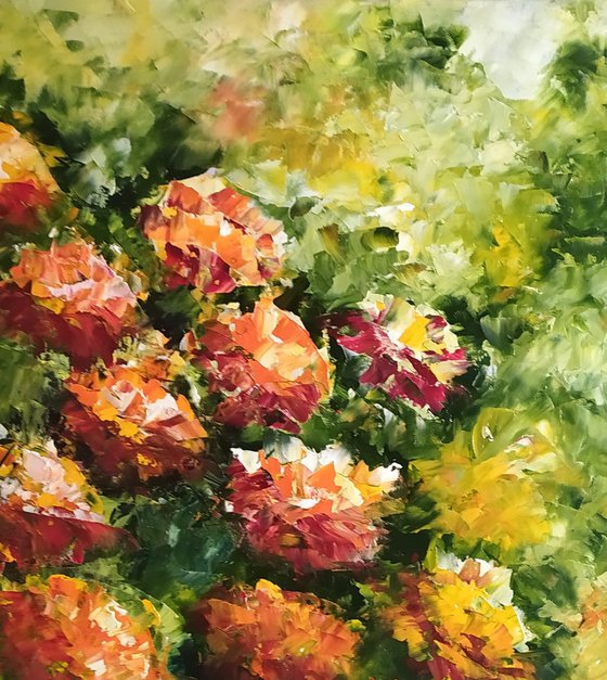 Orange flowers, original oil painting, floral art, gift idea