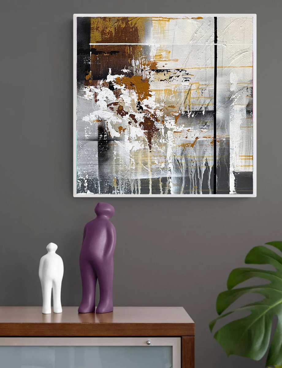 Geometric Abstract Acrylic Painting By Tatiana Malinovscaia, 20 X 20", Shadows Of Time, Original Artwork