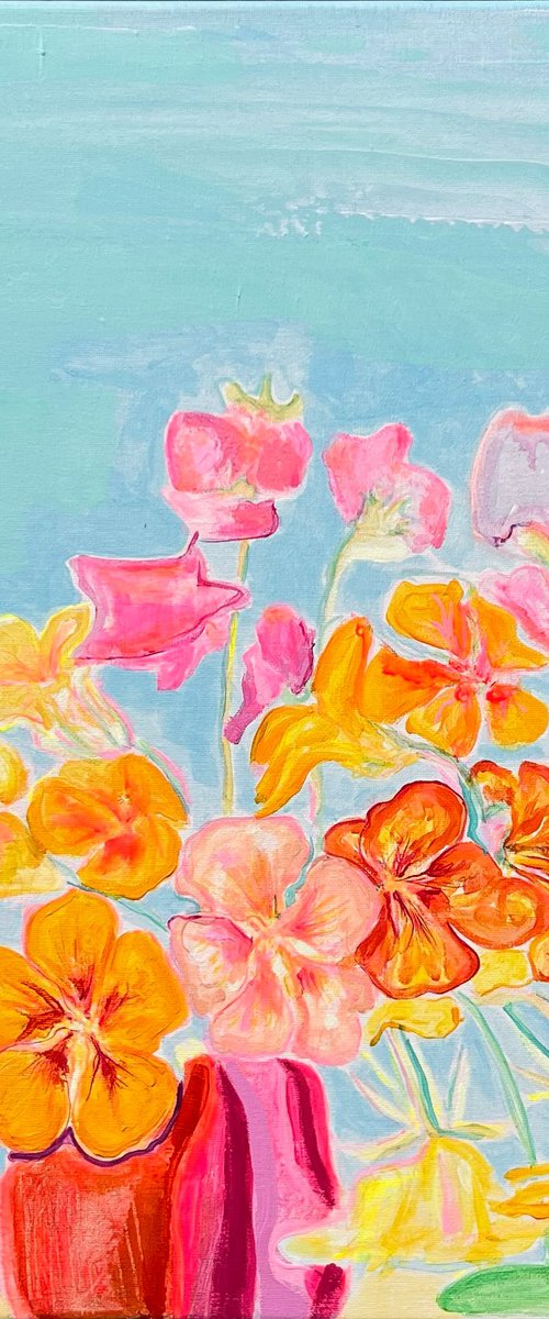 'Nasturtiums By The Pool' by Kathryn Sillince