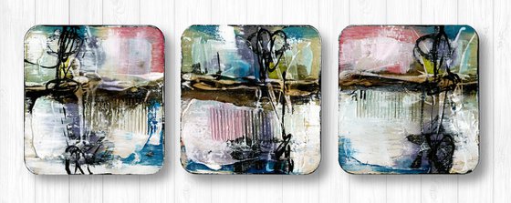 Hidden Voices Set 4  - 3 Textural Abstract Paintings  by Kathy Morton Stanion