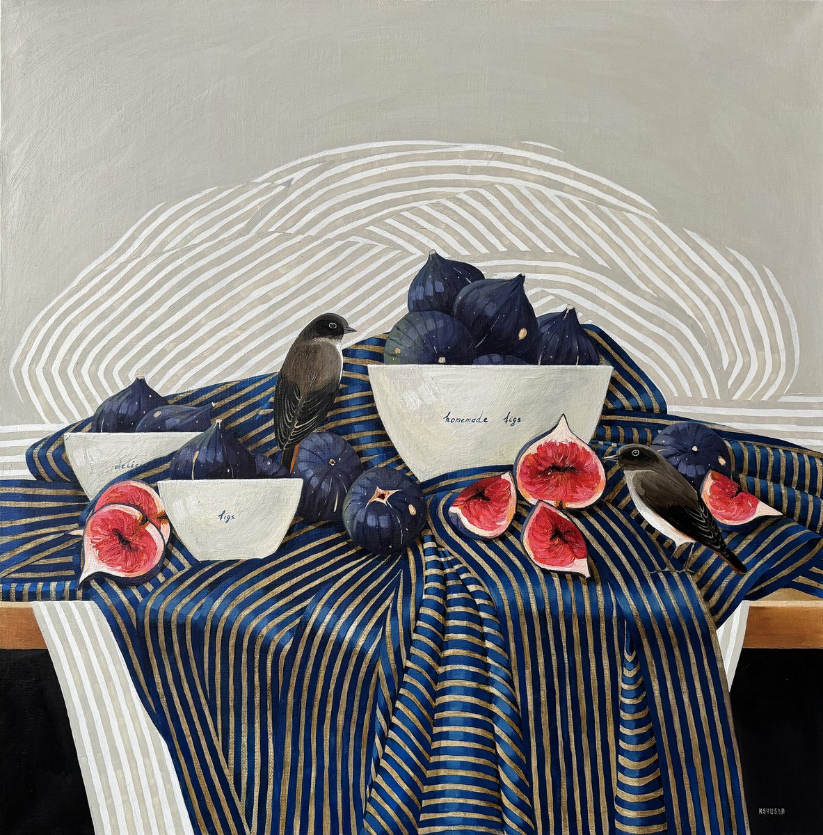 Still life with birds and figs by Kseniya Berestova