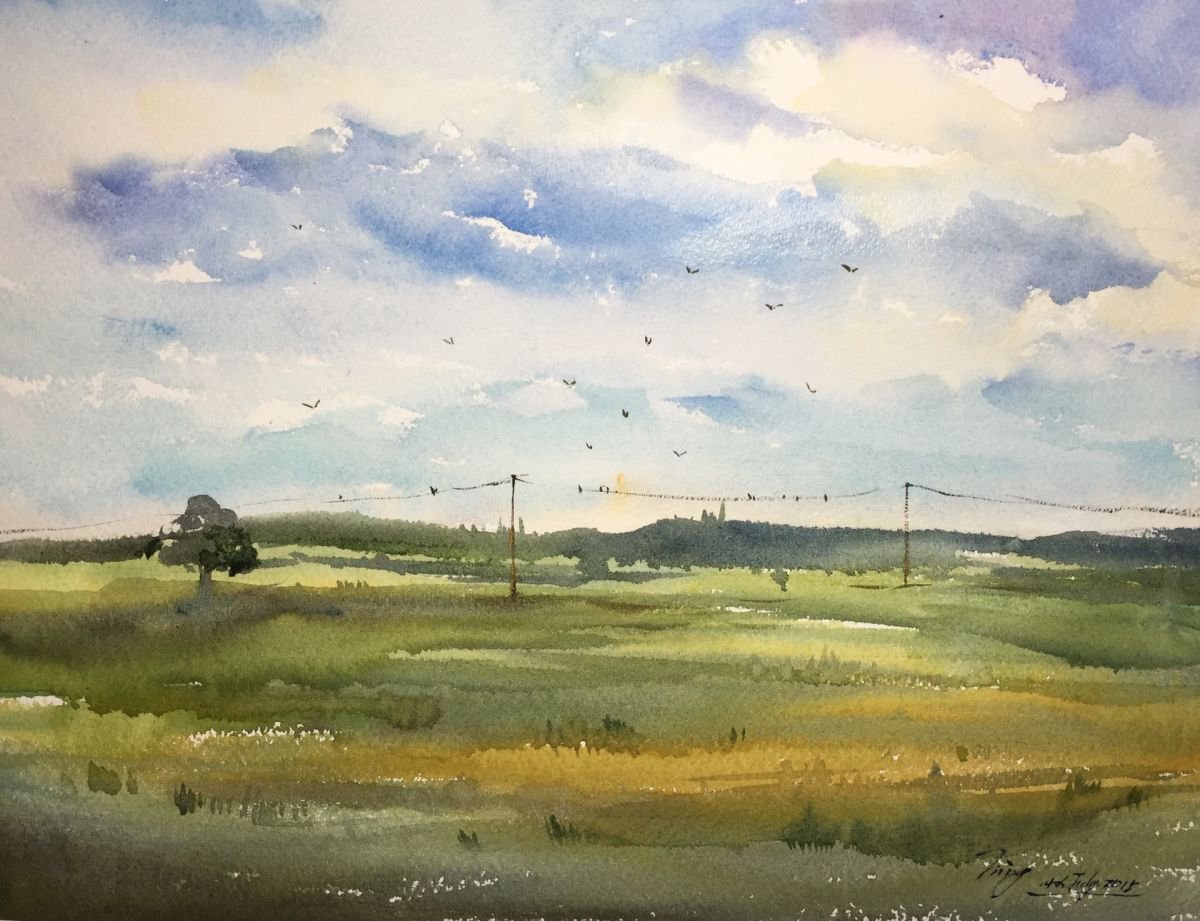 Impressionistic Landscape Watercolour By Jing Chen, 15 X 11, Journey, Original Artwork