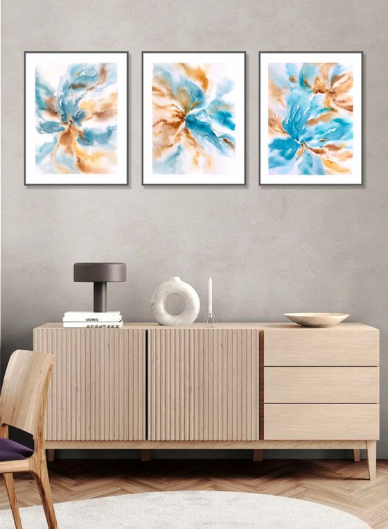 Abstract flowers set of 3