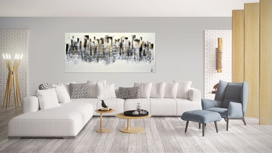 Golden Skyline  - Abstract Art - Acrylic Painting - Canvas Art - Abstract Painting - Industrial Art - Statement Painting