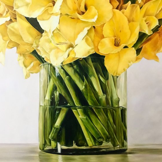 Big oil painting with yellow flowers 120*120 cm