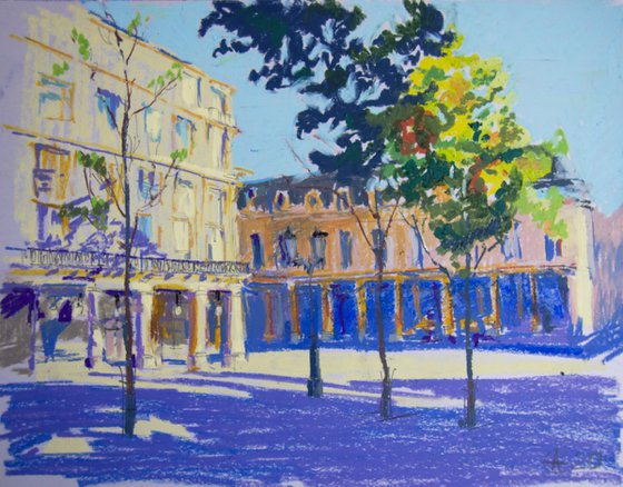 Paris. Oil pastel painting. Small interior decor gift france travel shadow original impression