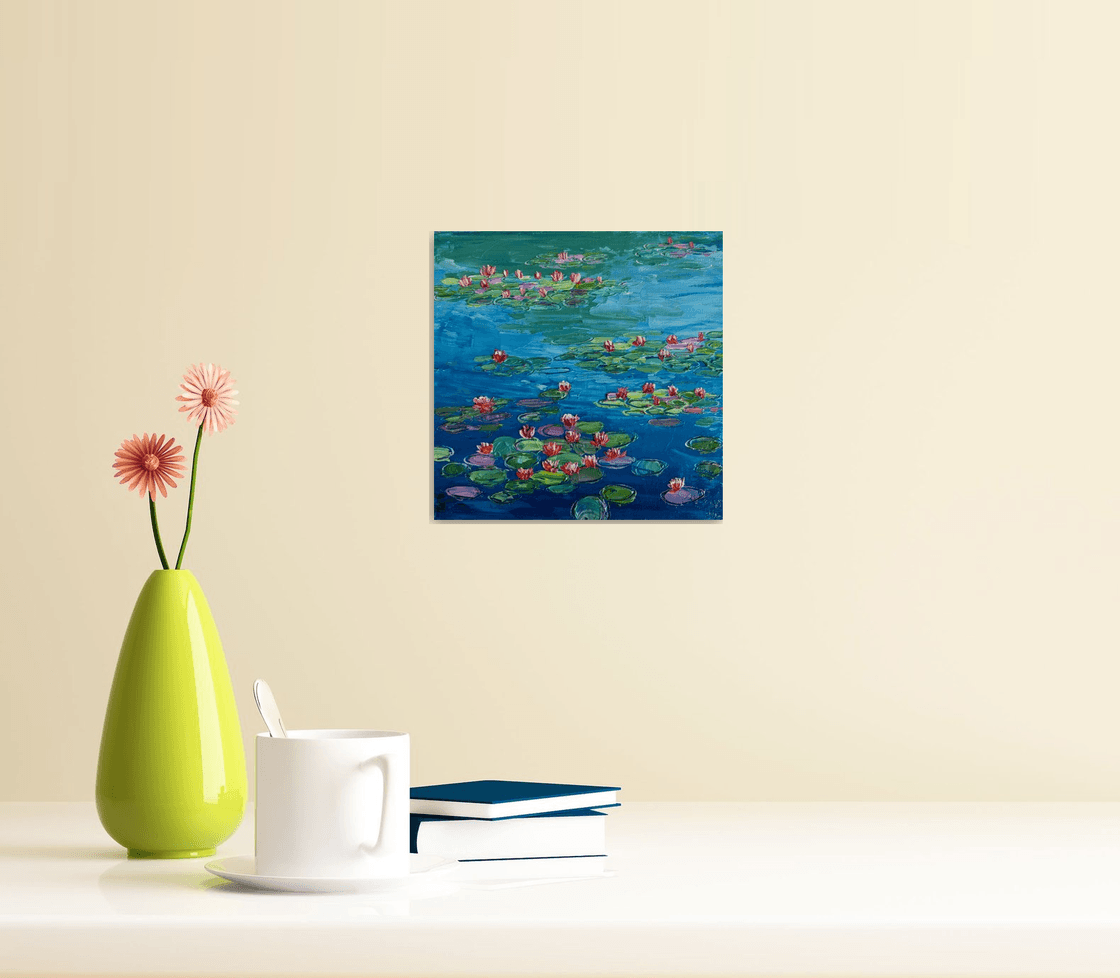 Water Lilies. Mini oil painting. Small canvas art. by MINIMstudio.