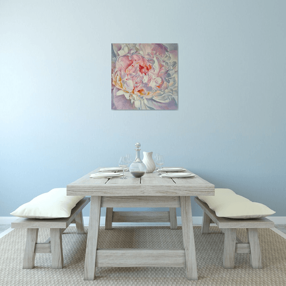 "Lace of petals."  peony  flower  liGHt original painting  GIFT (2022)