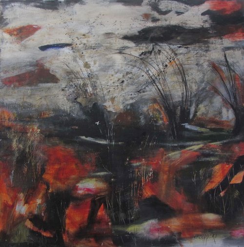 Brumalis - large mixed media abstract landscape painting - ready to hang by Karin Goeppert