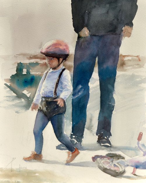 FATHER'S JOB. BILBAO  original watercolour 32x41 by Beata van Wijngaarden