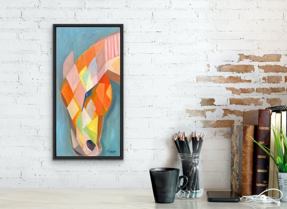 Whimsical Colorful Geometric Horse Painting