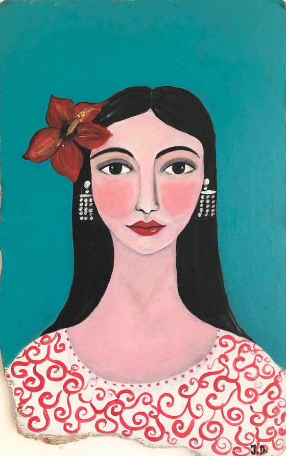 Lady with hibiscus flower