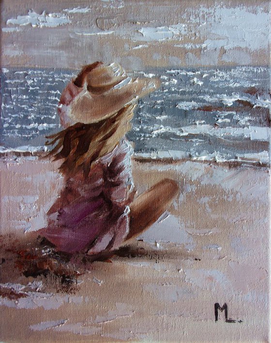 " SUMMER DAY ... " original painting SEA spring palette knife GIFT